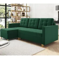 BroMARKT Ecksofa LIZBONA mit Schlaffunktion Bettkasten Kissen Couch Sofa L-Form, Grün - Grün