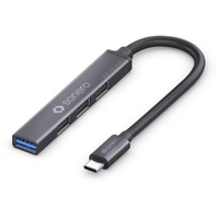 Sonero USB-Hub, USB-Verteiler, 4-Port, 1x USB 3.2 mit 5 GB/s, 3X USB 2.0 mit 480 MB/s, USB-C Stecker, Ultra Slim, Space Grey, 0,15m, S-UH110-001