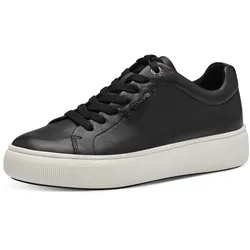 Plateausneaker TAMARIS, Damen, Gr. 37, schwarz, Leder, sportlich, Schuhe, Freizeitschuh, Halbschuh, Schnürschh mit Wechselfußbett