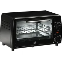 Homcom Mini Backofen 10 L 750W 100-230°C 60 Min. Timer mit Temperatur bis zu 230 °C Minuten Backblech, und Herausnehmbarer Bodenschale, Pizza-Ofen, Schwarz