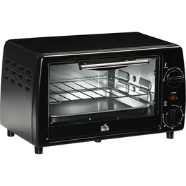Homcom Mini Backofen 10 L 750W 100-230°C 60 Min. Timer mit Temperatur bis zu 230 °C Minuten Backblech, und Herausnehmbarer Bodenschale, Pizza-Ofen, Schwarz