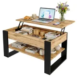 TREND WERK Couchtisch Lift-Couchtisch höhenverstellbar Sofatisch 92×54 cm mit Stauraum, verstecktem Fach Wohnzimmertisch Holz modern schwarz