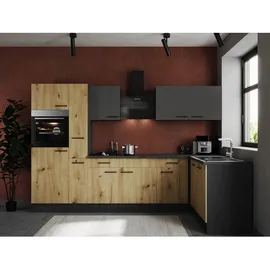 Respekta Winkelküche L-Form 310 x 172 cm Grau Eiche