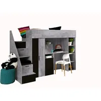 Unique Home Hochbett Kinderbett KON14, mit Schreibtisch, Kleiderschrank und Regale