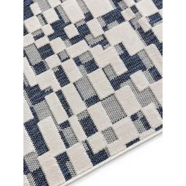 benuta Basic In- & Outdoor Teppich Kaleo - Blau/Weiß 80x150 cm - Geometrische Muster - Wetterfest & UV-beständig für Balkon, Terrasse, Garten, Küchenteppich & Wohnzimmerteppich - Leicht zu Reinigen