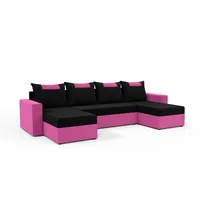 MEBLITO Ecksofa Eckcouch mit Schlaffunktion Susanne Bis U Form Bettkästen Couch Sofagarnitur Rainbow 15 + 28 (Schwarz + Rosa) - Schwarz/Rosa