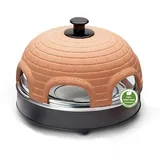 EMERIO Pizzaofen, PIZZARETTE das Original, handgemachte Terracotta Tonhaube, patentiertes Design, für Mini-Pizza, echter Familien-Spaß für 6 Personen, Terracotta Orange / Schwarz, PO-115984