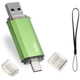 Type C USB Stick 128 GB, USB C Memory Stick 128 GB 2-in-1 Type C Flash Drive Mini Memory Stick External Pen Drive for MacBook Pro, Android Mobile Phone, Pad, Laptop and Computer (Green)