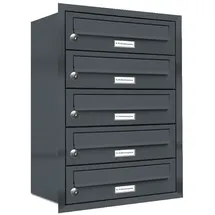 AL Briefkastensysteme 5er Premium Briefkasten Anthrazit inkl. Zeitungsfach