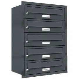 AL Briefkastensysteme 5er Premium Briefkasten Anthrazit inkl. Zeitungsfach