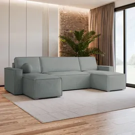 masseno Eckcouch Polyester U-Form mit Schlaffunktion 3-Sitzer Grau