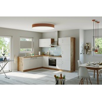 Held Möbel Küchenzeile Sorrento 210/ cm Weiß-Wotaneiche o. E-Geräte Winkel