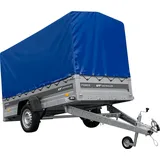 Einachsiger Anhänger mit Blattfedern 264x125 UNITRAILER FORCE 264/R KIPP mit H-1100 Spriegel und blauer Plane