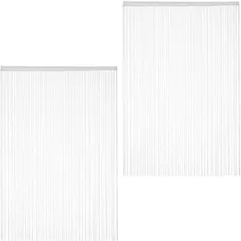 Relaxdays Fadenvorhang 2er Set, kürzbare Fadengardinen mit Stabtunnel, 145 x 245 cm, Türgardine & Raumteiler, weiß