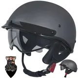 Retro Halbschalenhelm Mofa Helm ECE 22.06-zertifizierter - ABS Motorradhelm mit atmungsaktivem Innenfutter, Schnellverschluss UV-Schutz für Chopper/Scooter Erwachsene