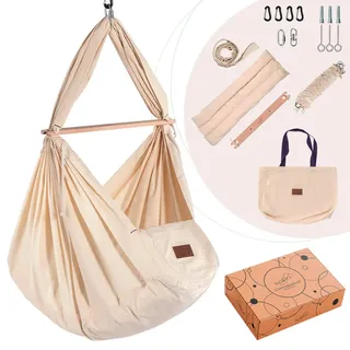 SCHMUSEWOLKE Bestes für Babys Schmusewolke Federwiege Bio mit Sicherheitsseil, Babymöbel, Babybetten, Stubenwagen - für Babys ab Geburt bis 15 kg - Federwiegen-Set mit Gestell und Motor - mit Schafwollmatratze