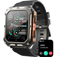Smartwatch Herren mit Telefonfunktion IP68 Wasserdicht Militär Fitnessuhr mit Blutdruckmessung 123 Sportmodi Outdoor Sportuhren - Orange