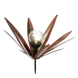 LED Solar Gartenstecker Blume Seerose mit Metallblättern Solarleuchte 39cm rot