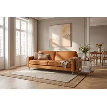 Home Affaire 3-Sitzer HOME AFFAIRE "Pinto Skandi,Maxi-Ausführung, 236 cm, Chenille, Struktur", orange (brick rot), B:236cm H:89cm T:97cm, 100% Polyester, Sofas, mit Keder, Massivholzfüße Eiche geräuchert, Wellenunterfederung