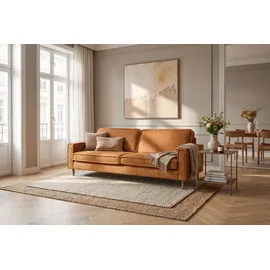 Home Affaire 3-Sitzer HOME AFFAIRE "Pinto Skandi,Maxi-Ausführung, 236 cm, Chenille, Struktur", orange (brick rot), B:236cm H:89cm T:97cm, 100% Polyester, Sofas, mit Keder, Massivholzfüße Eiche geräuchert, Wellenunterfederung