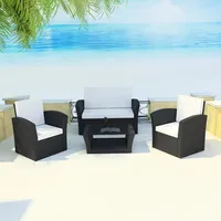 Ankonbej 4-tlg. Garten-Lounge-Set mit Auflagen Poly Rattan Schwarz - Schwarz