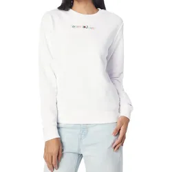TOMMY JEANS Damen Rundhals-Pullover Langarm-Shirt Baumwoll-Shirt Sweat-Pullover DW0DW15648 YBR Weiß - M