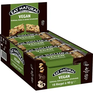 Eat Natural Frucht- & Nussriegel - Vegane Erdnüsse, Kokosnuss & Zartbitterschokolade - Vegan, glutenfreier Snack - Ideal für unterwegs. - 12x40 g