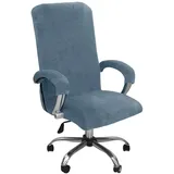 SJKJNK Stuhlhussen für Bürostühle aus Samt, Stuhlhussen für Chefsessel mit Armlehne, Rutschfester Stuhlschutzbezug mit Reißverschluss (Blau 1, XL)