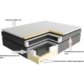 Fun Möbel Boxspringbett Schlafzimmerbett ROCIO Nr.5 Premium 200x200cm in Stoff Grau