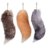 3 PCs Therian Tails, 15,8 Zoll Therian Fox Tail mit Verschluss, flauschiger Pelzfuchs -Schwanz -Schlüsselbund Faux Wolf Tail Cosplay Handtasche Accessoire Kostüm für Erwachsene Frauen, Grau
