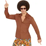 70er Jahre Retro Hemd mit und ohne Muster Disco Herren Kostüm Siebziger Schlager, Größe:XXL, Farbe:Braun