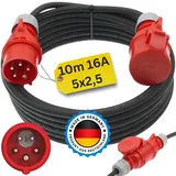netbote24 Starkstromkabel 10m CEE Starkstromkabel mit Phasenwender 16A 400V Gummileitung H07RN-F 5g2,5 mm2 IP44 außen