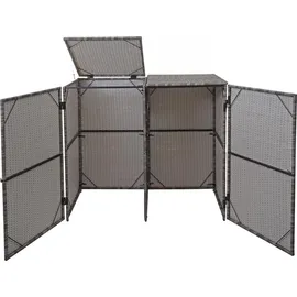 Mendler 2er-Mülltonnenverkleidung HWC-E25, Mülltonnenbox Mülltonnenabdeckung, Poly-Rattan 2x120l ~ grau