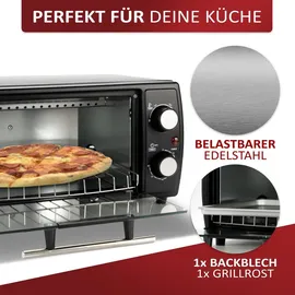 Steinborg Minibackofen 10L Pizzaofen 60 Minuten Timer 1000W schwarz