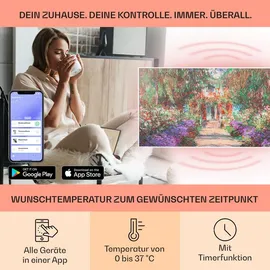 Klarstein Infrarotheizung mit Thermostat, 700W Elektroheizung, Smart Home Bild-Infrarotheizung zur Wandmontage, IR mit IoT/WiFi App-Control, Feucht... - Bunt