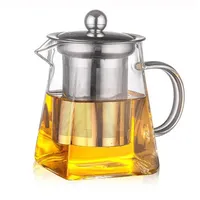 Quadratische Glas-Teekannen, ANSUG 550 ml, klar, hitzebeständig, Glas-Teekanne – Edelstahl-Tee-Ei und Siebe, geeignet für Mikrowelle und Herd