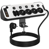 Steckdosenleiste Schreibtisch mit USB C, PD20W Tischsteckdose mit Schalter 6 Fach Mehrfachsteckdose Überspannungsschutz Tisch Steckdose Einzeln Schaltbar Steckerleiste Wandmontage 2M Kabel,Schwarz