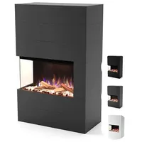 GLOW FIRE Elektrokamin LED E-Motion 3D - Portia, täuschend echte Flamme mit Heizung, 3 Dekorationen grau