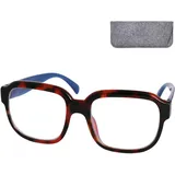 XL Oversize Lesebrille Demi Rotbraun-Blau +2.0 Dioptrien mit Filzetui - 2.0