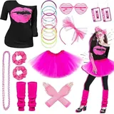 Moiuguli Kogmaworn 80er Jahre Outfit Damen, 80er Jahre Kleidung Damen Set, kostüm 80er Jahre Accessoires, Tütü Damen, Oberteile Damen Party, 90 er Jahre Party Kleidung - XXL