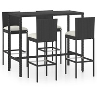 vidaXL 5-tlg. Gartenbar-Set mit Kissen Poly Rattan Schwarz