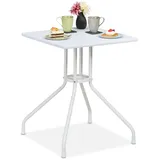 Relaxdays Gartentisch, HBT: 73 x 62 x 62 cm, Balkontisch Holzoptik, Kunststoff, Metall, Terrassentisch quadratisch, weiß