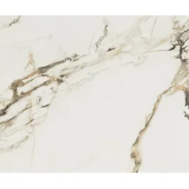 DeLife Esstisch Edge Boot 200x100 Keramik Calacatta Luxe Weiß-Gold-Grau Kreuzgestell Rechteck Edelstahl, Esstische