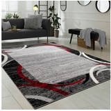 Paco Home Teppich Bordüre Kurzflor, Meliert Modern Hochwertig Grau Schwarz rot Grösse:160x220 cm