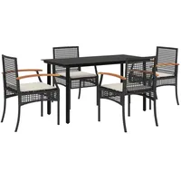 VidaXL 5-tlg. Garten-Essgruppe mit Kissen Schwarz Poly Rattan