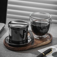 Vietnamesischer Kaffeefilter, Edelstahl-Kaffee-Mokka-Tropfer, Kaffee-Tropffilter, wiederverwendbarer Kaffeefilter, Kaffeefilter-Set (schwarz)