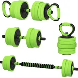 4 In 1 Hanteln Set 20 Kg Verstellbare Kurzhantel & Langhantel Kettlebell Liegestützgriffe Grün
