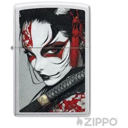Entschlossene Samurai Kriegerin mit Katana Original Zippo Feuerzeug Geschenidee
