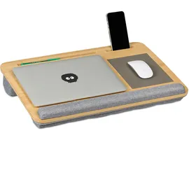 Relaxdays Laptopkissen, Handgelenkauflage Mauspad, HBT 10x55,5x36 cm, Laptopablage, Laptopunterlage, Natur/grau