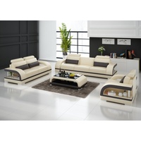 JVmoebel Sofa Ledersofa Couch Wohnlandschaft 3+2+1 Sitzer Sofa Garnitur Design beige
